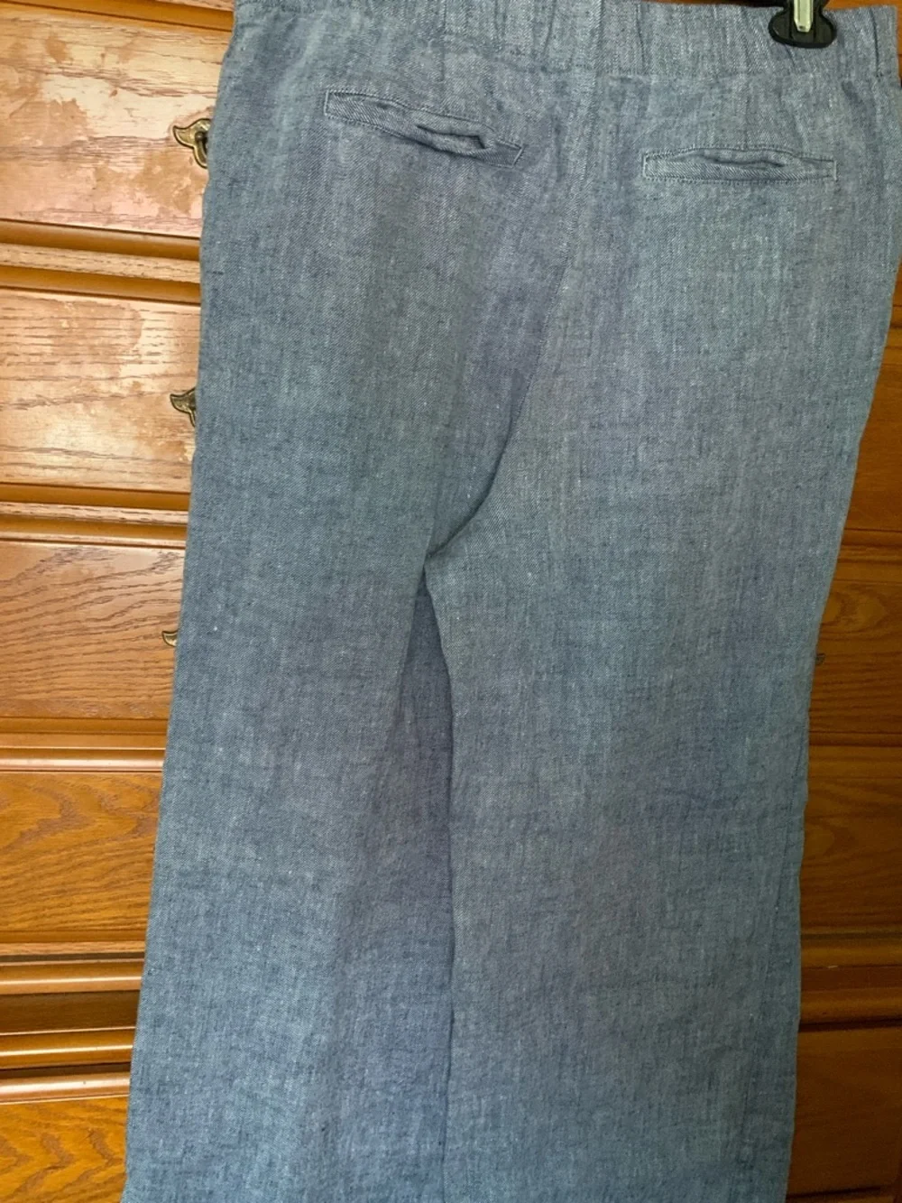 linen blend blue Chambray pull on wideleg mid-rise pull on pant lands’ End 10 - Picture 8 of 11